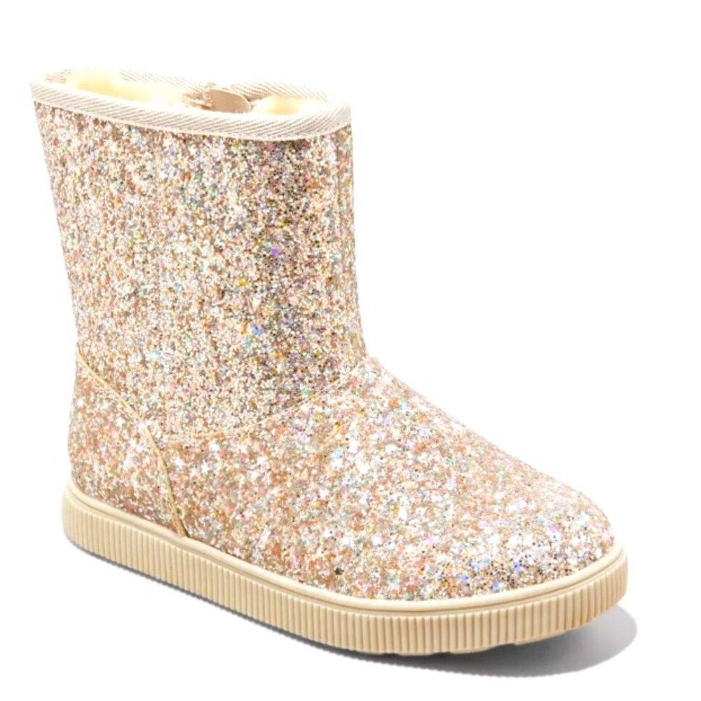 Cat & Jack NWT Holland Zipper Shearling Style Boots,Glitter Gold Sizes 5&6
